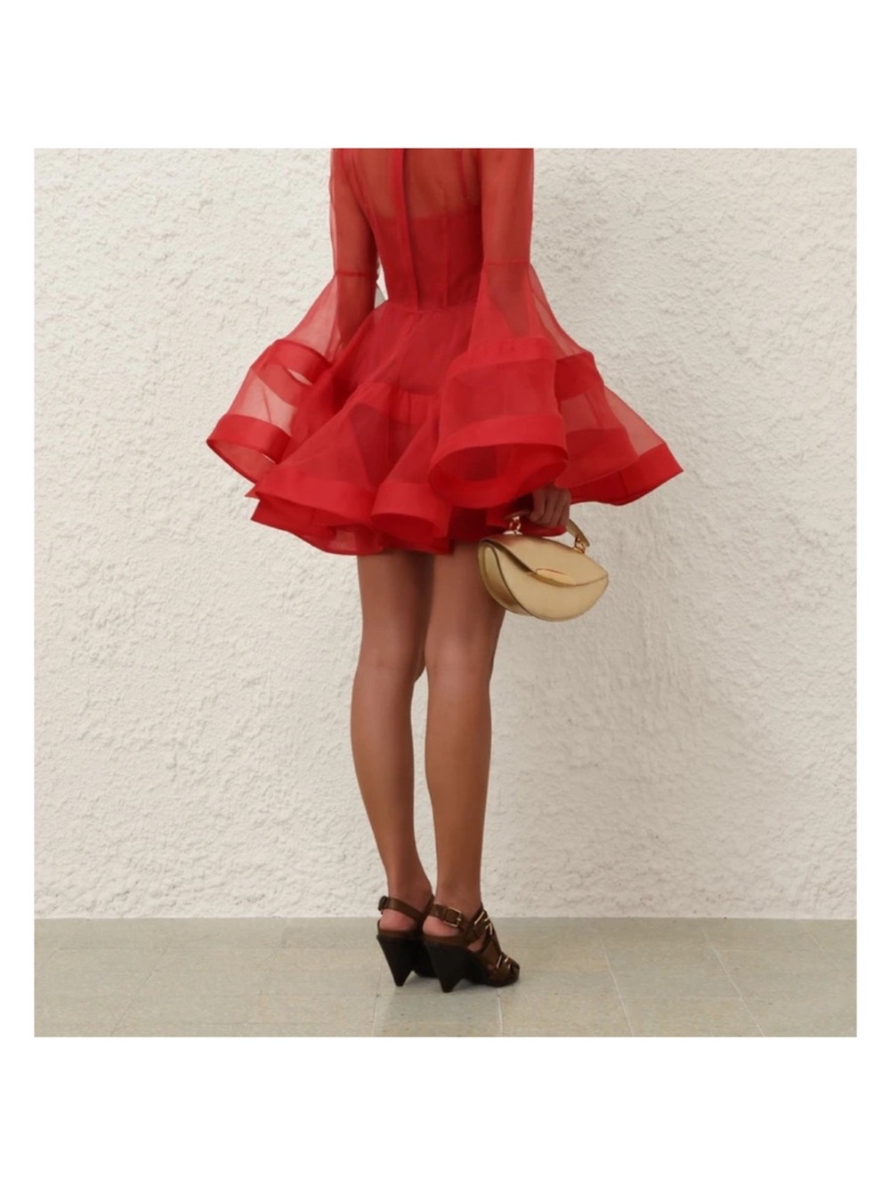 Zimmermann Red Sheer Long-Sleeve Fit-and-Flare Dress - Picture 4 of 7